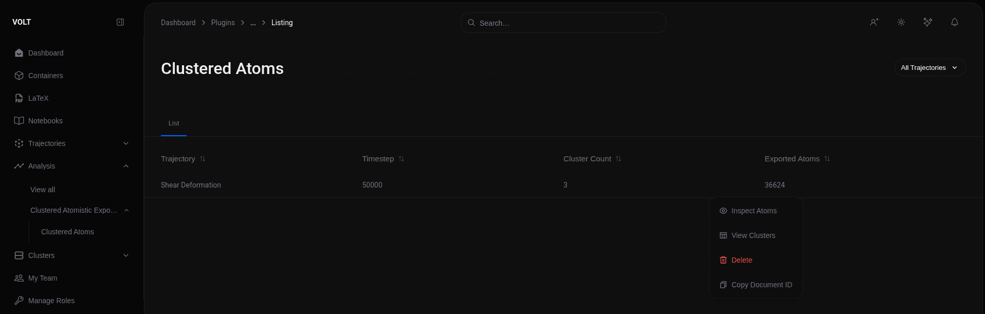Atomistic exporter workflow data dashboard